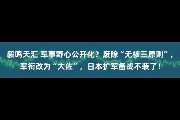 毅鸣天汇 军事野心公开化？废除“无核三原则”，军衔改为“大佐”，日本扩军备战不装了！