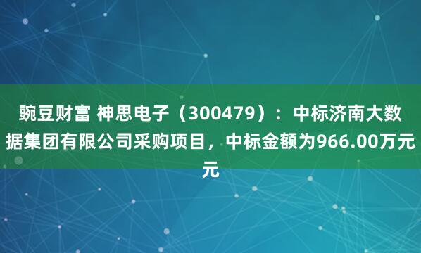 豌豆财富 神思电子(300479):中标济南大数据集团有限公司采购项目,中标金额为966.00万元